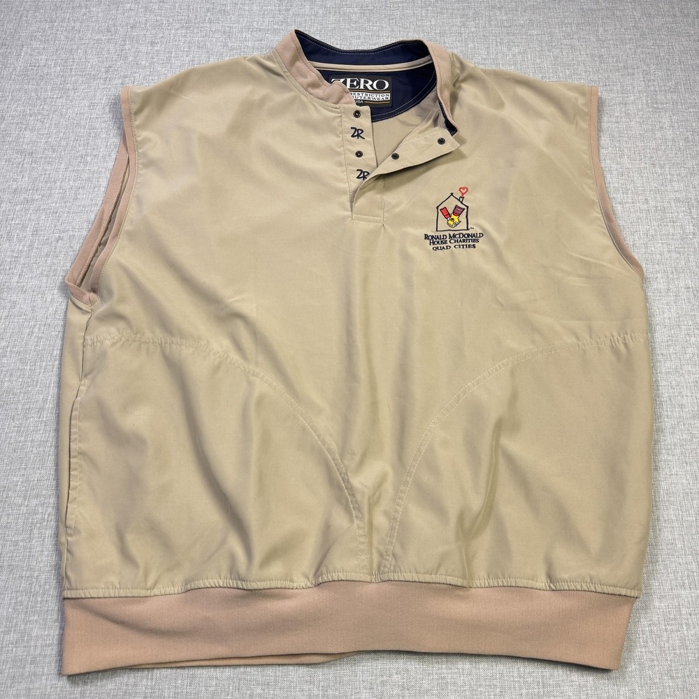 Zero Restriction Golf Windbreaker Vest Mens XL Beige Pockets Lightweight
